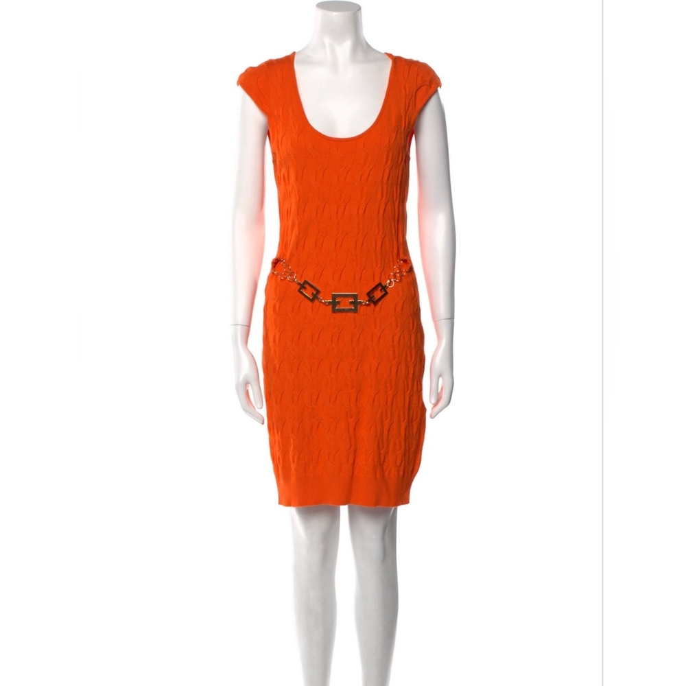 Milly Chain Belted Sweater Cable Knit Mini Sheath Dress